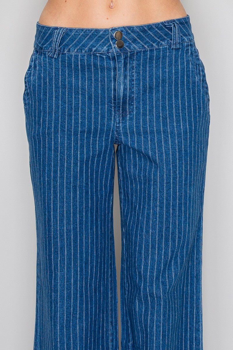P 825 - Wide Leg Striped Denim Jeans