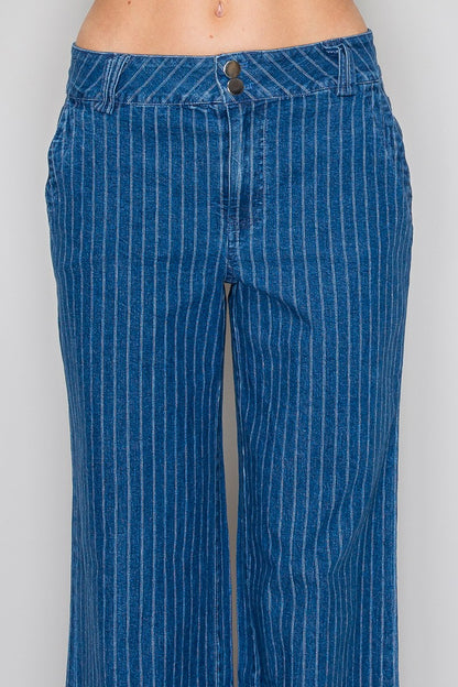 P 825 - Wide Leg Striped Denim Jeans