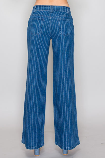 P 825 - Wide Leg Striped Denim Jeans