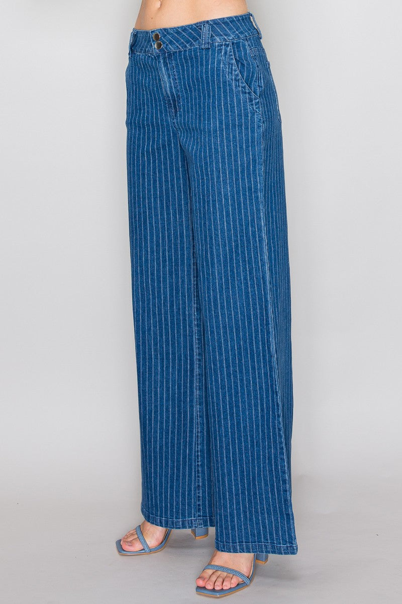 P 825 - Wide Leg Striped Denim Jeans