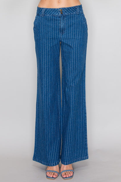 P 825 - Wide Leg Striped Denim Jeans