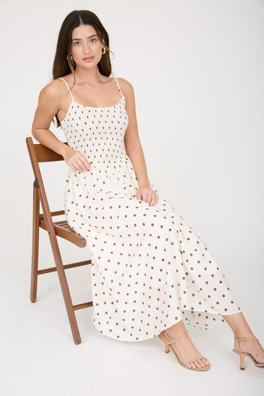 DD 1451 - Polka Dot Basque Waist Midi Dress