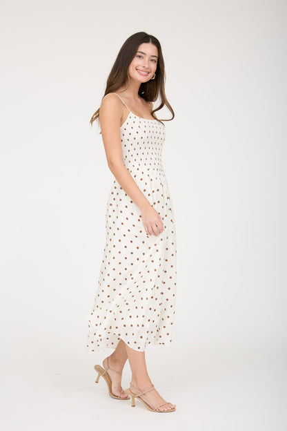 DD 1451 - Polka Dot Basque Waist Midi Dress