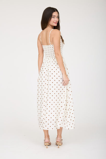 DD 1451 - Polka Dot Basque Waist Midi Dress