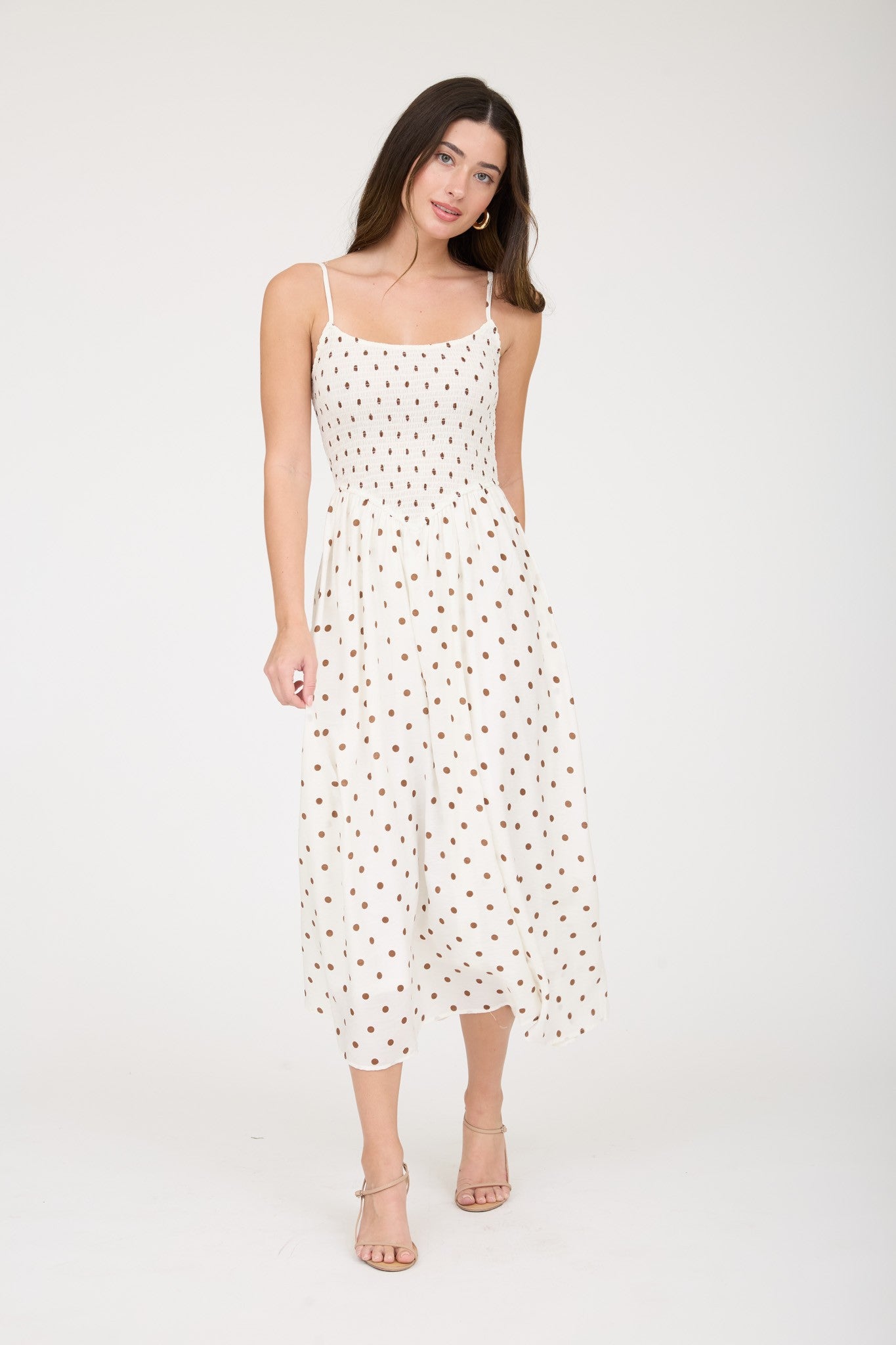 DD 1451 - Polka Dot Basque Waist Midi Dress