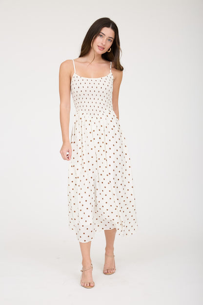 DD 1451 - Polka Dot Basque Waist Midi Dress