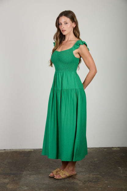 DD 1449 - Smocked Ruffle Sleeve Midi Dress