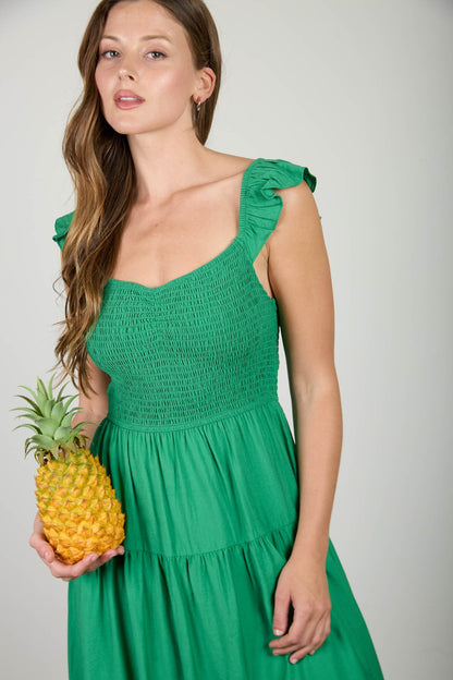DD 1449 - Smocked Ruffle Sleeve Midi Dress