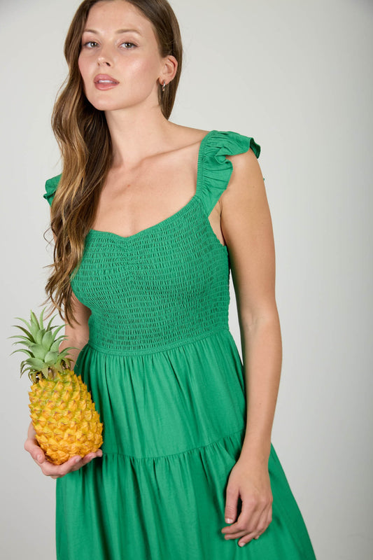 DD 1449 - Smocked Ruffle Sleeve Midi Dress