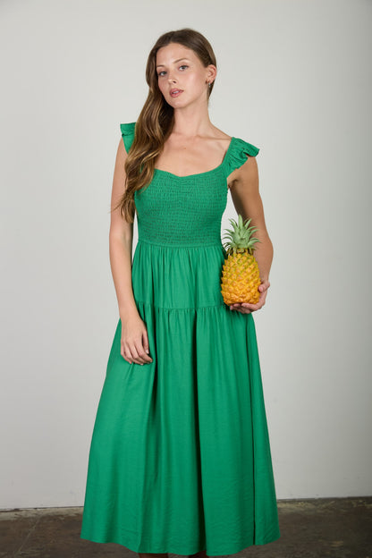 DD 1449 - Smocked Ruffle Sleeve Midi Dress