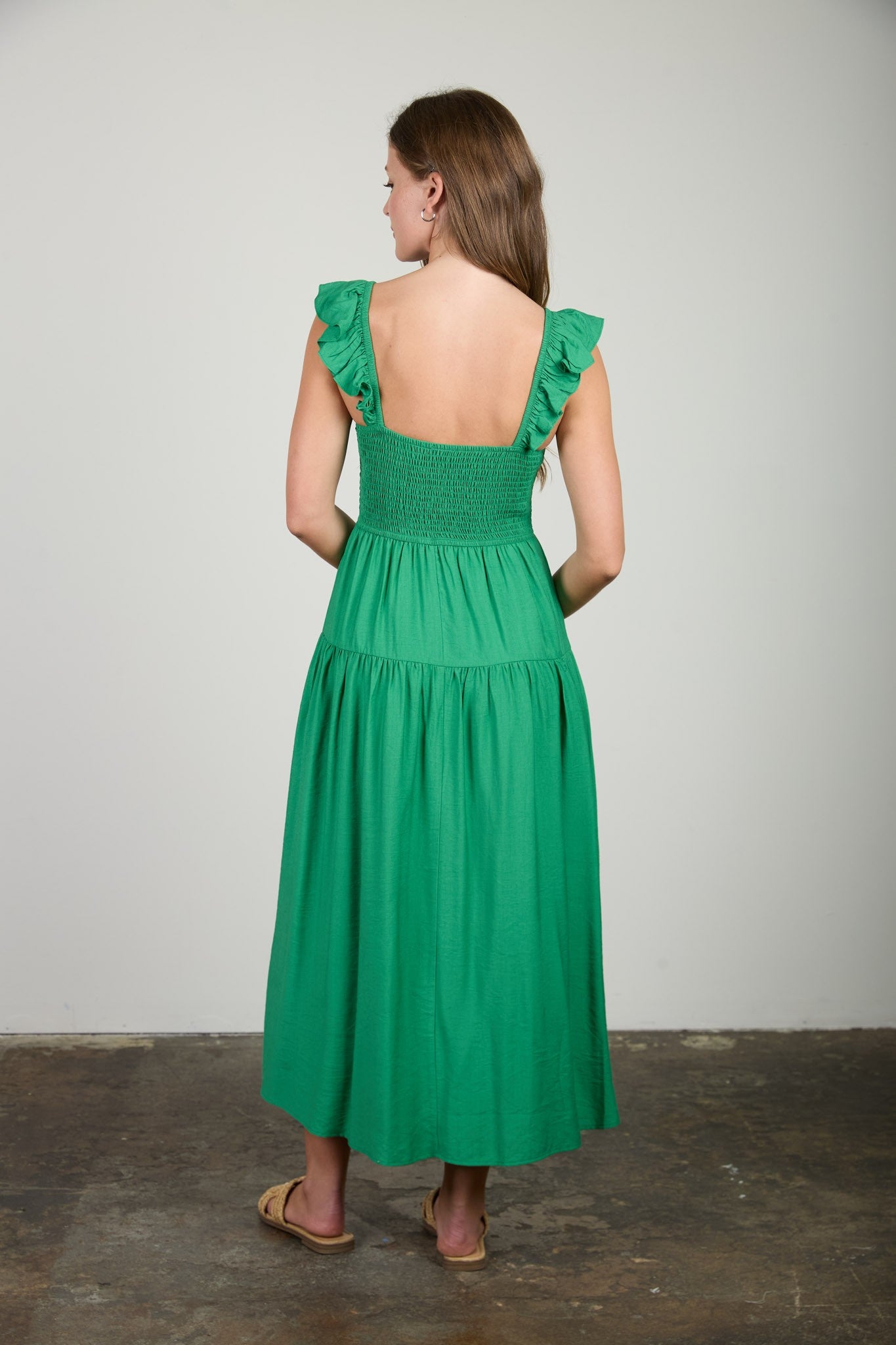 DD 1449 - Smocked Ruffle Sleeve Midi Dress