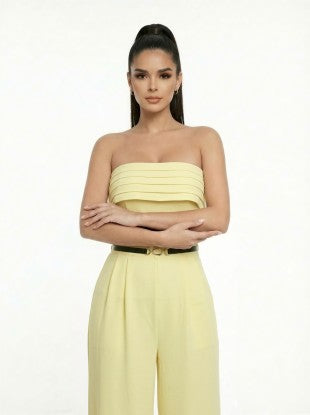 JS 131 - Bustier Belted Pleat Detail Jumpsuit