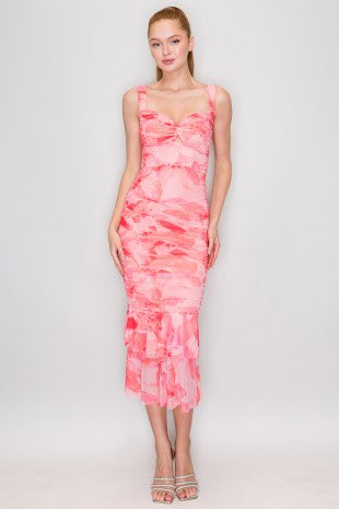 DD 1418 - Cutout Printed Mesh Midi Dress