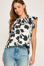 CT 2888 - Printed Ruffle Detail Top