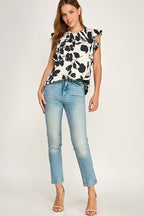 CT 2888 - Printed Ruffle Detail Top