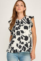CT 2888 - Printed Ruffle Detail Top