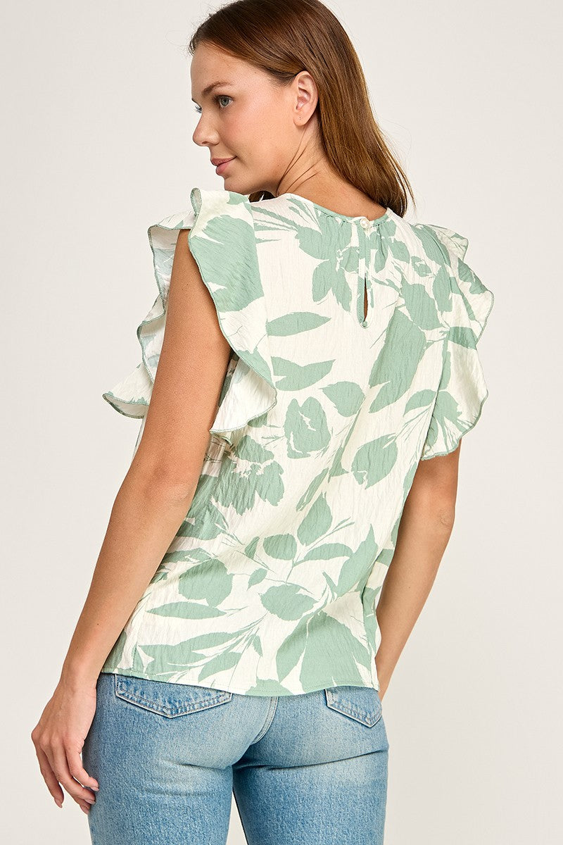 CT 2888 - Printed Ruffle Detail Top