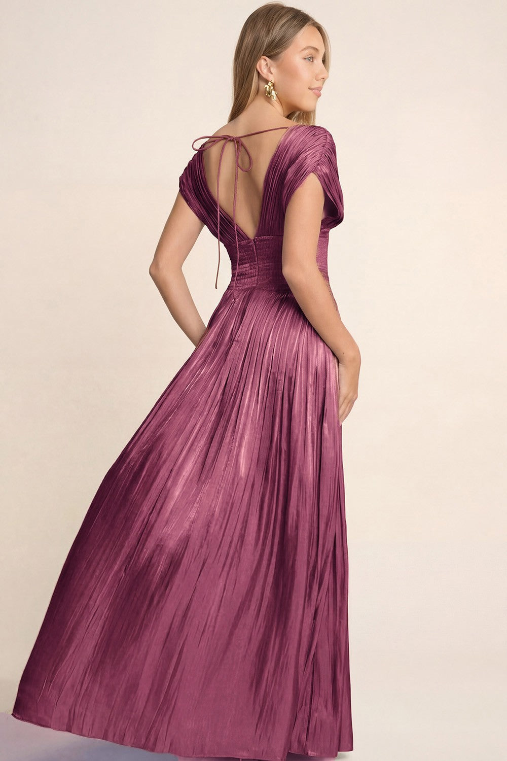 GOWN 429 - Cap Sleeve Pleated Maxi Dress