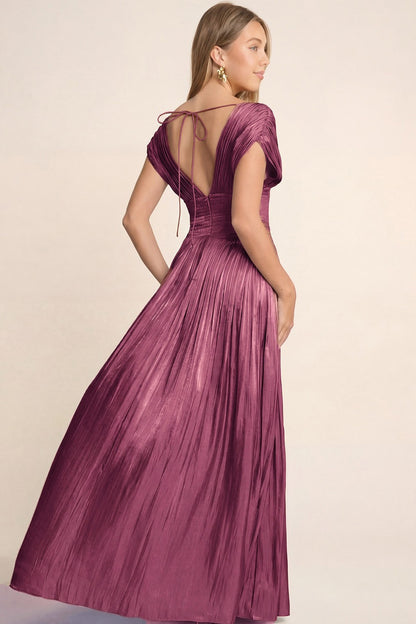 GOWN 429 - Cap Sleeve Pleated Maxi Dress