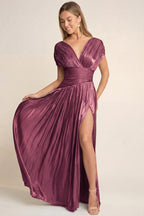 GOWN 429 - Cap Sleeve Pleated Maxi Dress