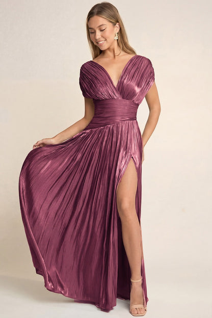 GOWN 429 - Cap Sleeve Pleated Maxi Dress