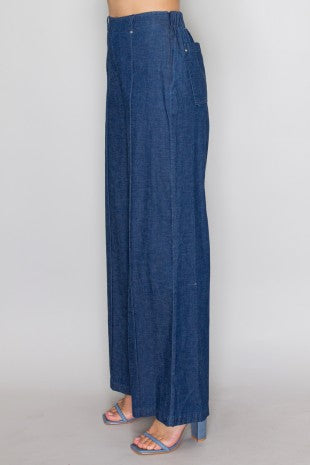 P 827 - High Waist Wide Leg Denim Pants