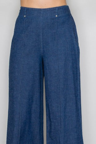 P 827 - High Waist Wide Leg Denim Pants