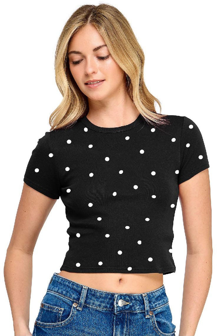 CT 2865 - Basic Short Sleeve Polka Dot Crop Top