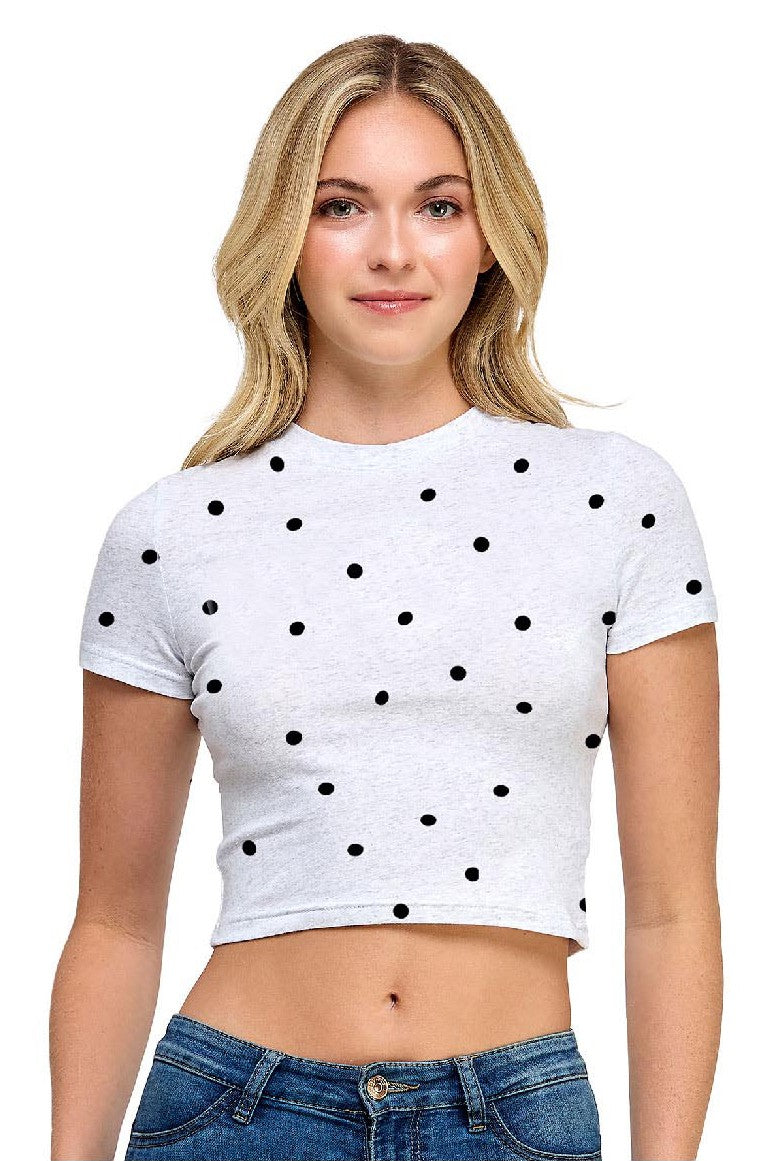 CT 2865 - Basic Short Sleeve Polka Dot Crop Top