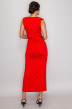 DD 1424 - Plunging Ruched Belted Dress