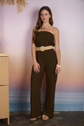 JS 132 - Strapless Belted Wide Leg Jumpsuit