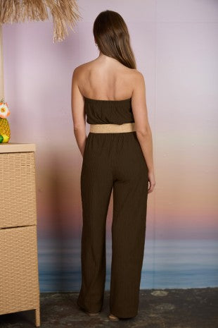 JS 132 - Strapless Belted Wide Leg Jumpsuit