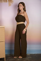 JS 132 - Strapless Belted Wide Leg Jumpsuit