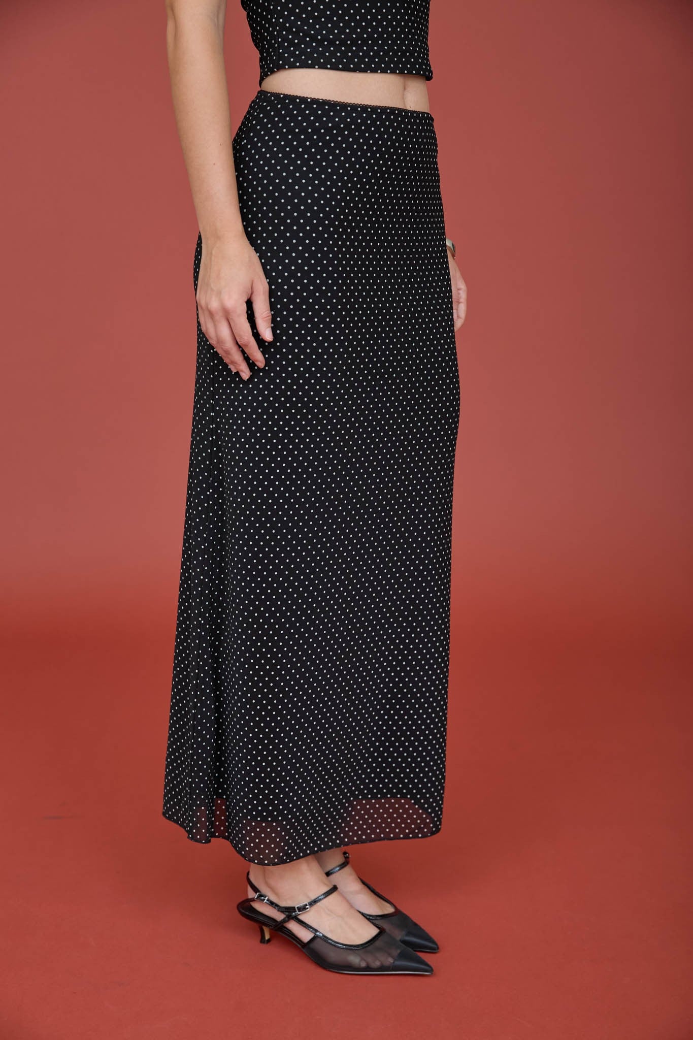 SET 105 - Polka Dot Mesh Pencil Skirt