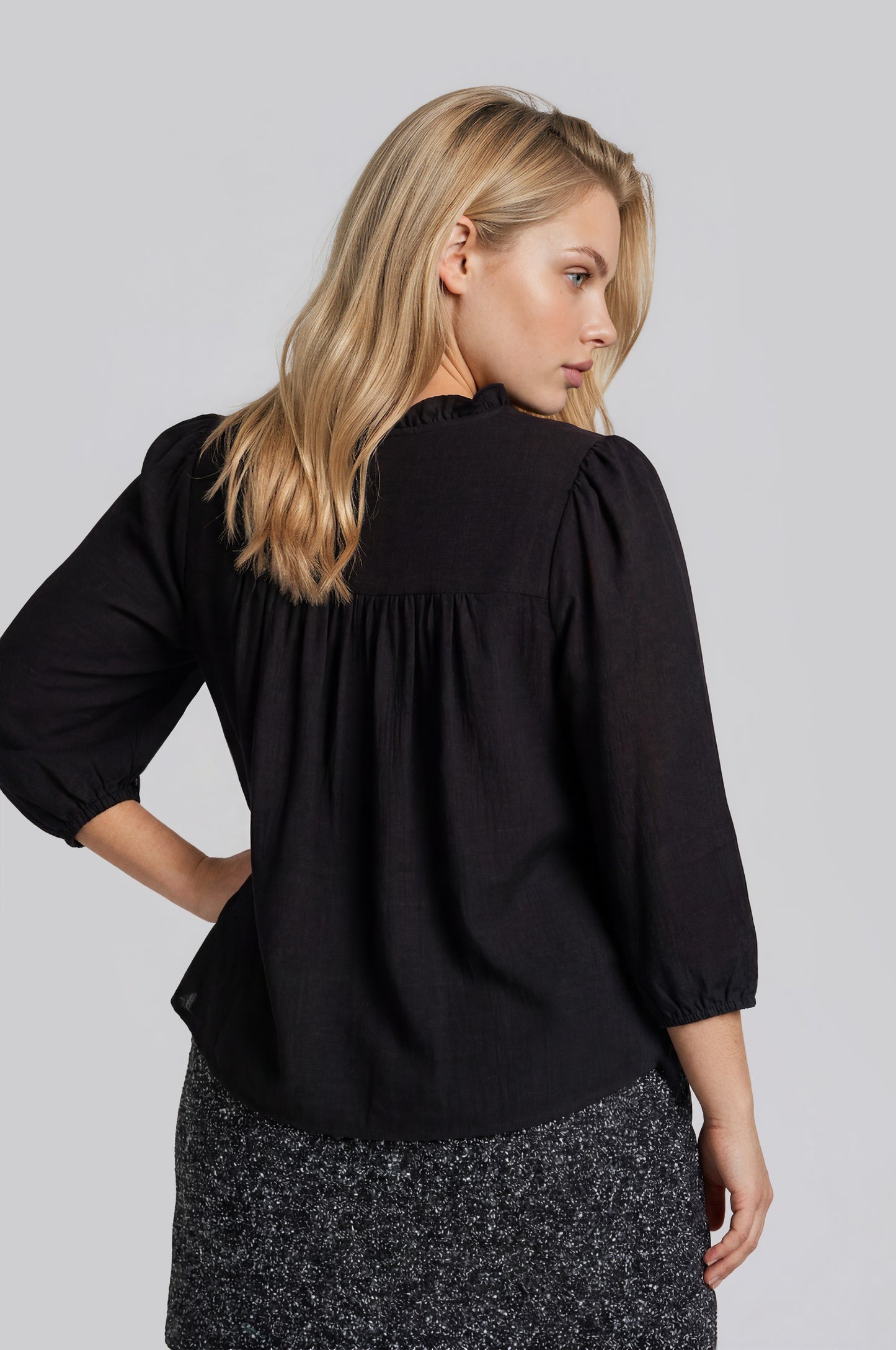 PS 014 - Ruffle Trim Pintuck Detail Blouse