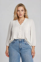 PS 014 - Ruffle Trim Pintuck Detail Blouse