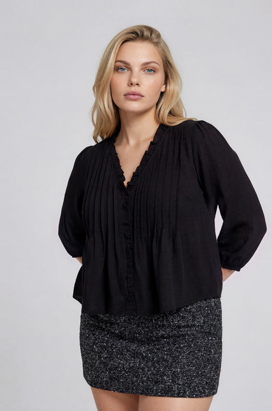 PS 014 - Ruffle Trim Pintuck Detail Blouse
