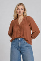 PS 014 - Ruffle Trim Pintuck Detail Blouse