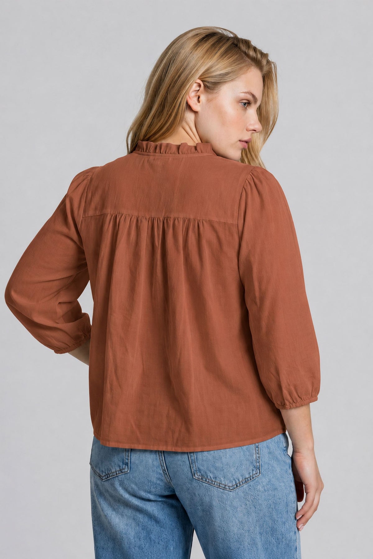 PS 014 - Ruffle Trim Pintuck Detail Blouse