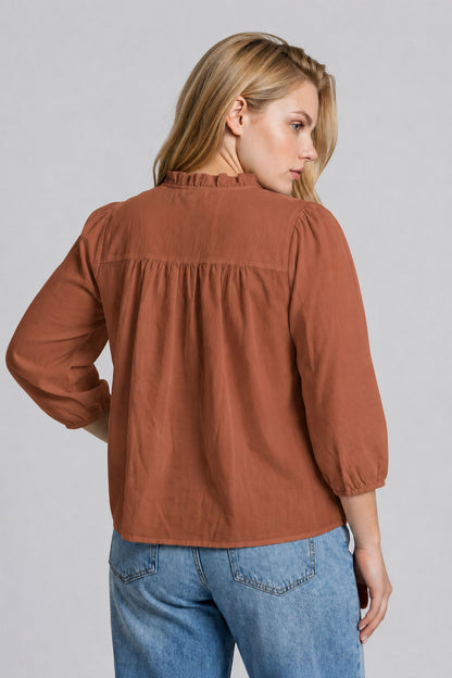 PS 014 - Ruffle Trim Pintuck Detail Blouse