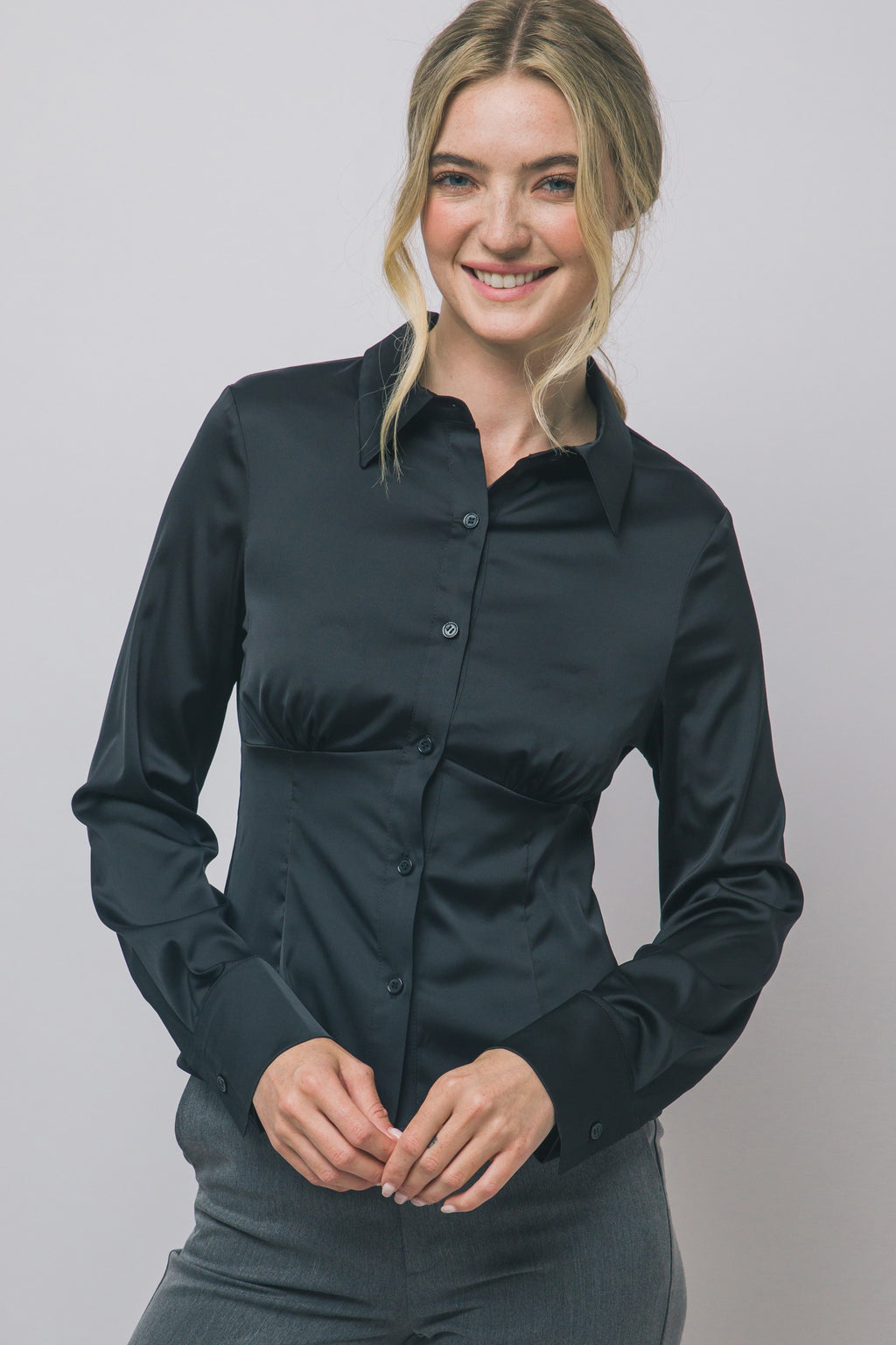 DT 1957 - Satin Button Down Blouse