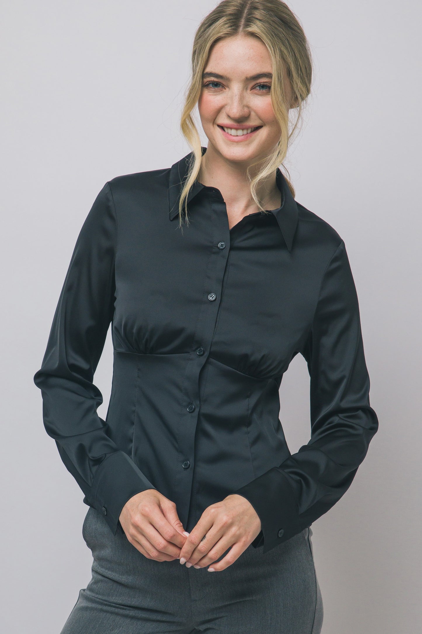 DT 1957 - Satin Button Down Blouse