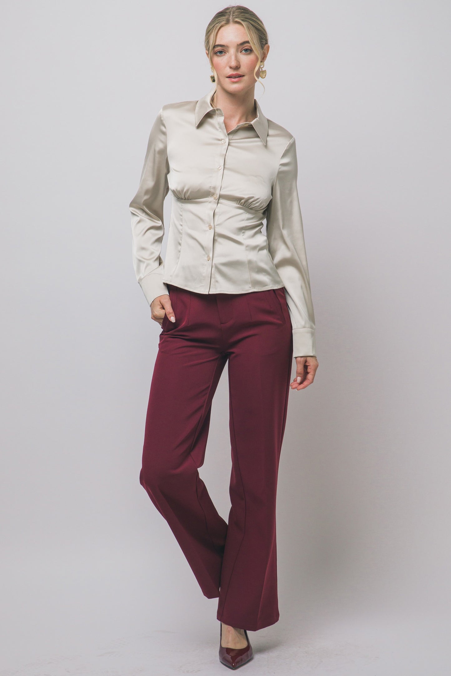 DT 1957 - Satin Button Down Blouse