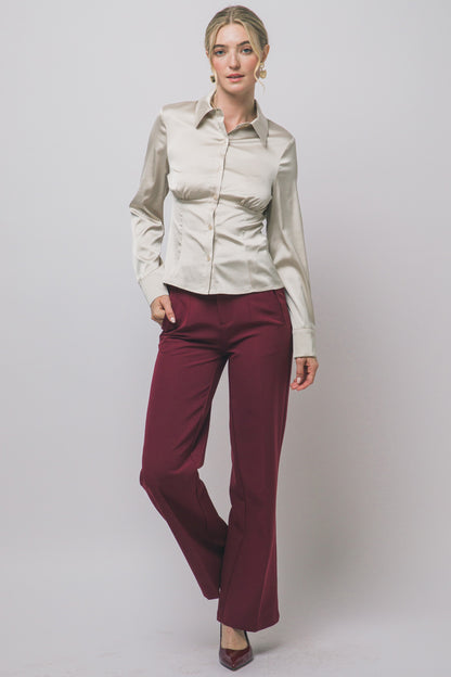DT 1957 - Satin Button Down Blouse