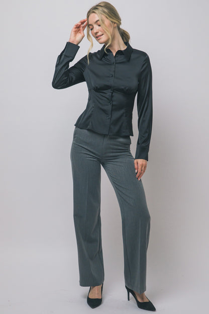 DT 1957 - Satin Button Down Blouse