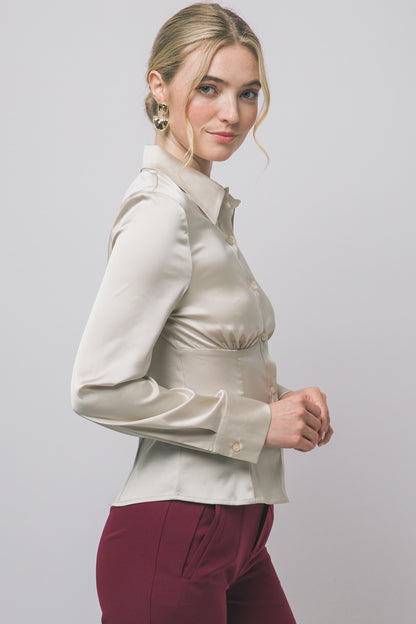 DT 1957 - Satin Button Down Blouse