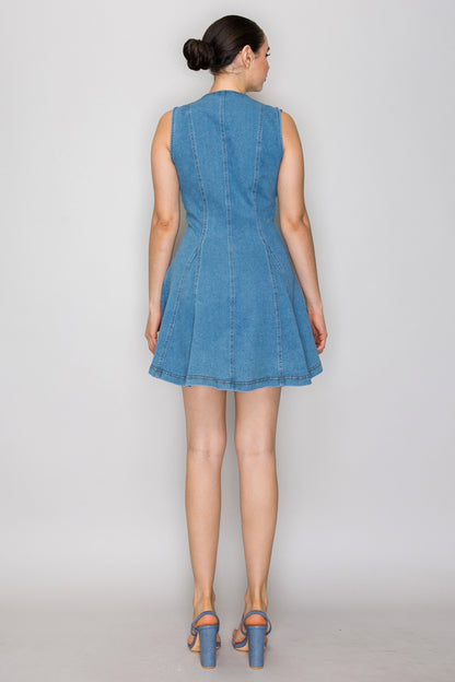 DD 1439 - Flared Button Down Denim Dress