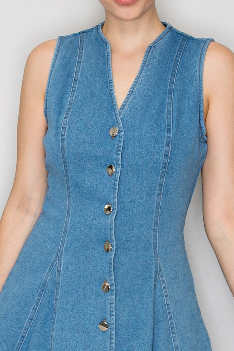 DD 1439 - Flared Button Down Denim Dress