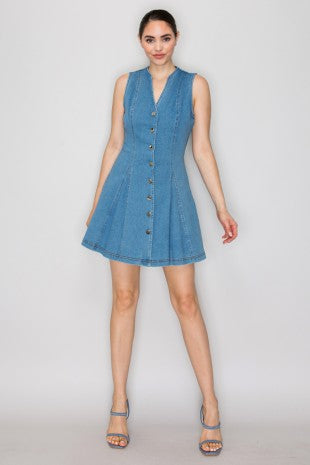 DD 1439 - Flared Button Down Denim Dress