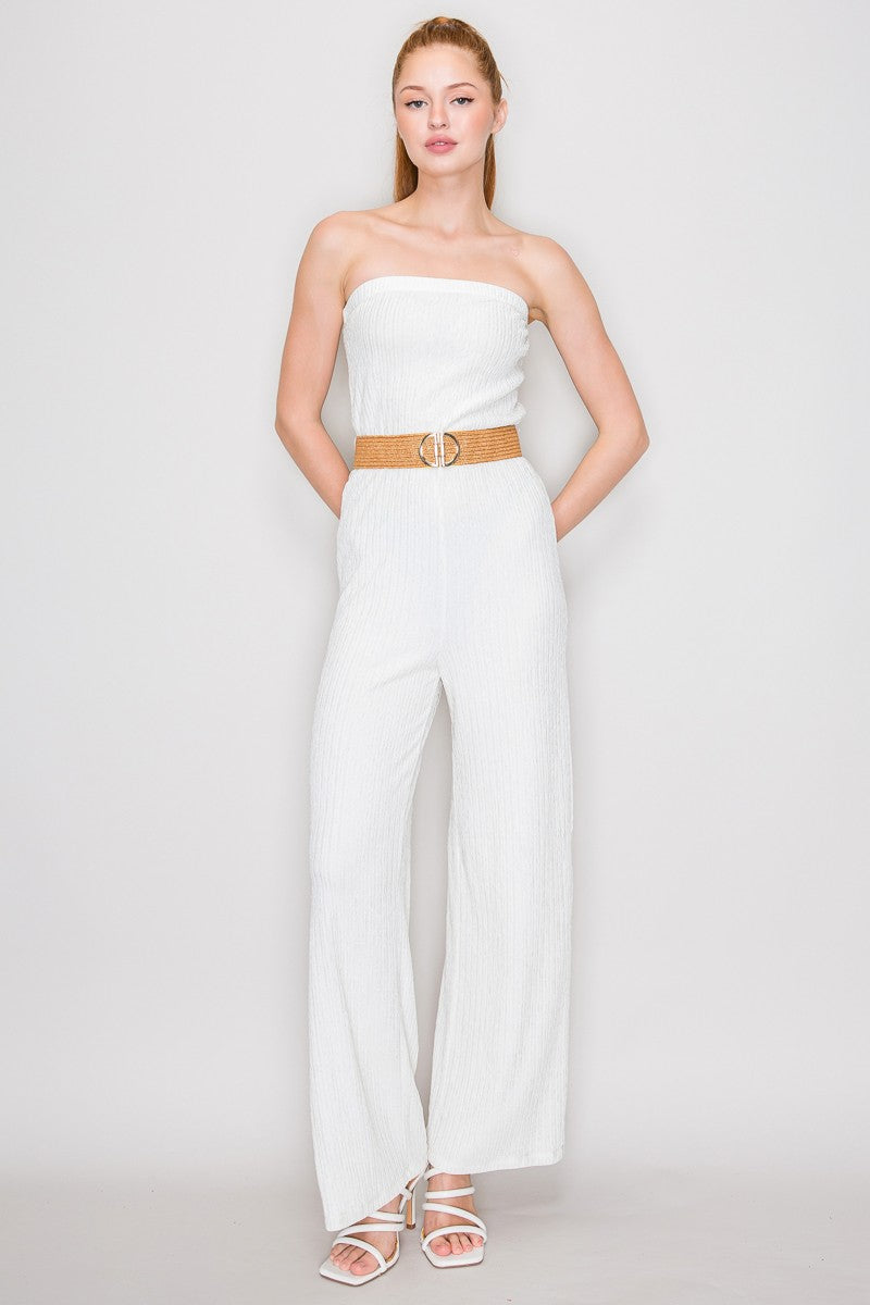 JS 133 - Belted Bandeau Neck Jumpsuit